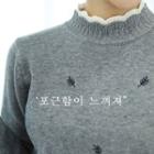 Layered Neckline Leaf Embroidered Sweater