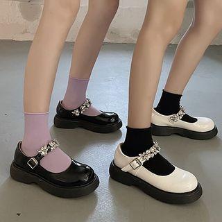 Platform Rhinestone Strap Mary Jane Shoes