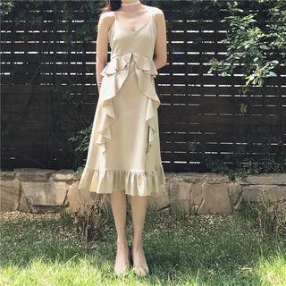 Spaghetti Strap Ruffle A-line Dress
