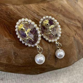 Rose Alloy Faux Pearl Dangle Earring