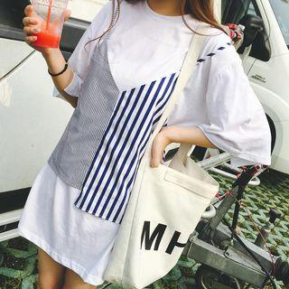 Set: Elbow Sleeve T-shirt Tunic + Striped Camisole Top