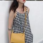 Plaid Spaghetti-strap Ruffle Midi Dress Plaid - Black & White - One Size