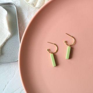 Bar Resin Dangle Earring 1 Pair - Stud Earrings - Gold & Green - One Size