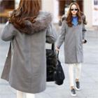 Detachable Faux-fur Hooded Coat Gray - One Size