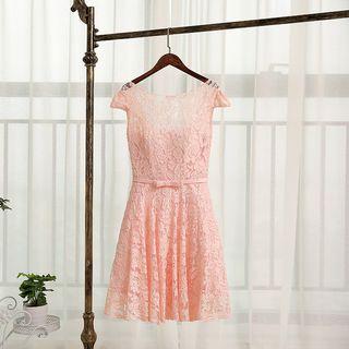 Short Sleeve Lace Mini A-line Dress
