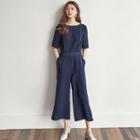 Pintuck-trim Cropped Jumpsuit