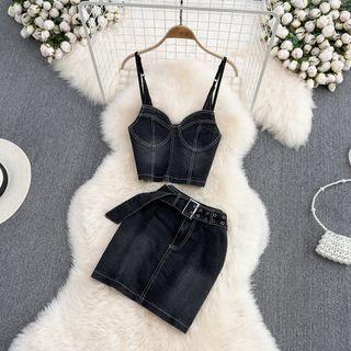 Set: Stitch Denim Camisole + Belted Mini Skirt