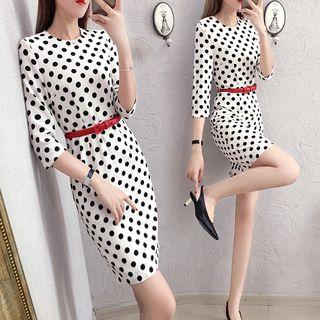 3/4-sleeve Dotted Mini Sheath Dress