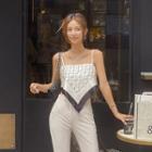 Spaghetti-strap Pattern Scarf Top Ivory - One Size
