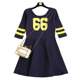 3/4-sleeve Numbering A-line Dress