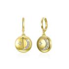 Fashion Plated Gold Star Moon Round Earrings With Austrian Element Crystal Golden - One Size