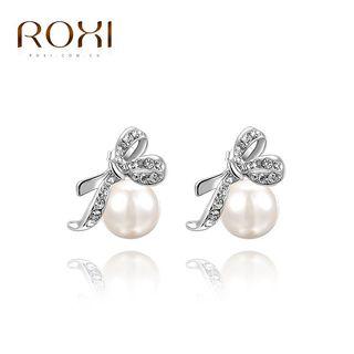 Faux Pearl Rhinestone Alloy Knot Earring 1 Pair - Silver - One Size
