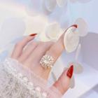 Flower Faux Pearl Rhinestone Open Ring White - One Size