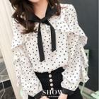 Long-sleeve Frill-trim Dotted Top
