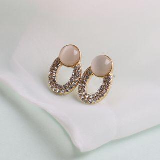 Rhinestone Oval Stud Earring 1 Pair - Gold - One Size