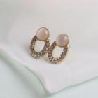 Rhinestone Oval Stud Earring 1 Pair - Gold - One Size