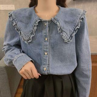 Ruffled Collared Denim Blouse