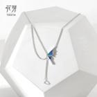 Butterfly Pendant Rhinestone Alloy Necklace Blue & Silver - One Size