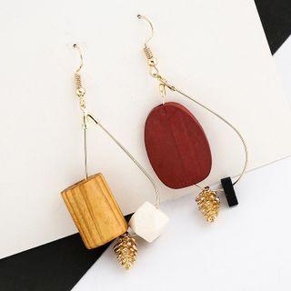 Wooden Asymmetrical Alloy Dangle Earring