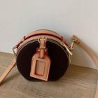Contrast Color Round Zip Crossbody Bag Brown - One Size