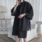 Set: 3/4-sleeve Striped Shirt + Shorts