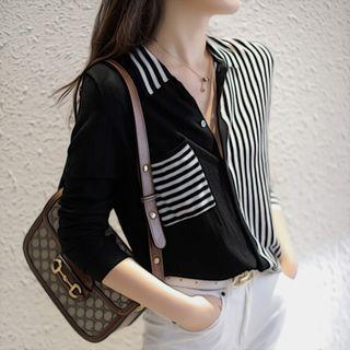 Striped Panel Collared Cardigan