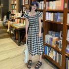 Short-sleeve Gingham Midi A-line Dress / Top