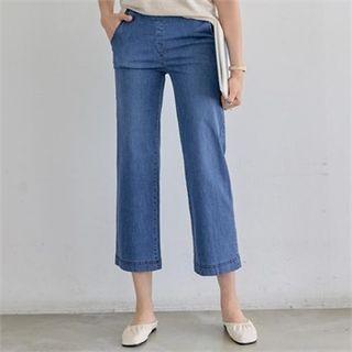 Band-waist Wide-leg Jeans Blue - One Size