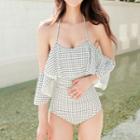Off-shoulder Plaid Swimsuit