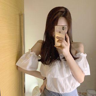Plain Off-shoulder Short Sleeve Blouse