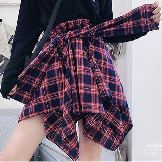 Plaid Asymmetrical Mini A-line Skort