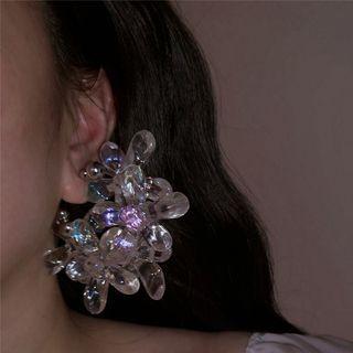 Rhinestone Flower Drop Earring 1 Pair - Silver & Transparent - One Size