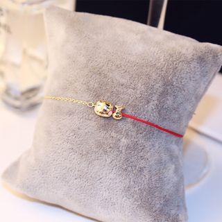 Alloy Pig Red String Bracelet Gold - One Size