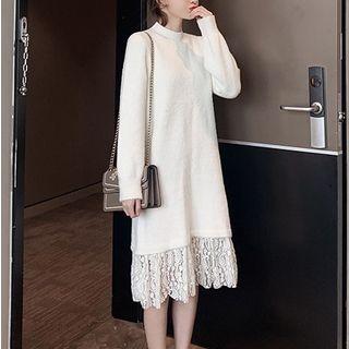 Mock-turtleneck Lace Hem Midi Sweater Dress