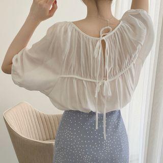 Plain Puff Short Sleeve Chiffon Crop Top
