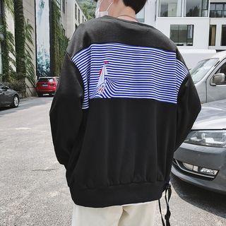 Couple Matching Print Striped Panel Sweatshirt