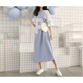 Applique Elbow-sleeve Midi T-shirt Dress