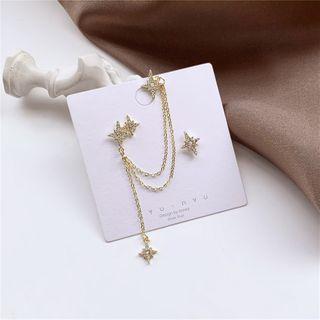 Non-matching Rhinestone Star Chained Earring 1 Pair - Ear Studs - One Size