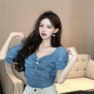 Square-neck Chiffon Ruched Shirt