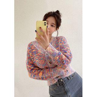 V-neck Crop Rainbow Cardigan Rainbow - One Size