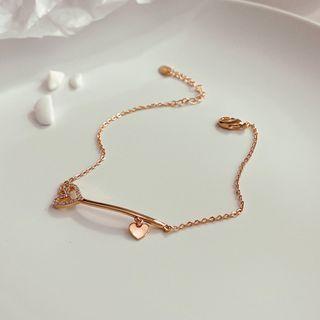 Rhinestone Heart & Bar Bracelet Rose Gold - One Size