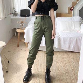 High-waist Gathered Cuff Cropped Pants