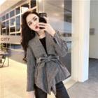 Herringbone Buttoned Jacket / Faux Leather Leggings