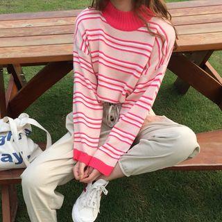 Striped Loose-fit Sweater Pink - One Size