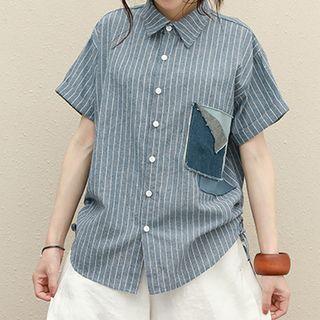 Short-sleeve Striped Shirt As Shown In Figure - One Size