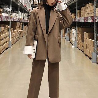Plain Acrylic Long-sleeve Blazer / High-waist Pants