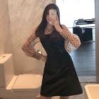 Dot See-through Puff-sleeve Top / Plain Slim-fit Sleeveless Dress