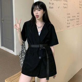 Set: Short-sleeve Blazer + Belt Black - One Size