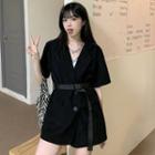 Set: Short-sleeve Blazer + Belt Black - One Size