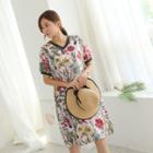 Contrast-trim Floral Print Linen Blend Dress